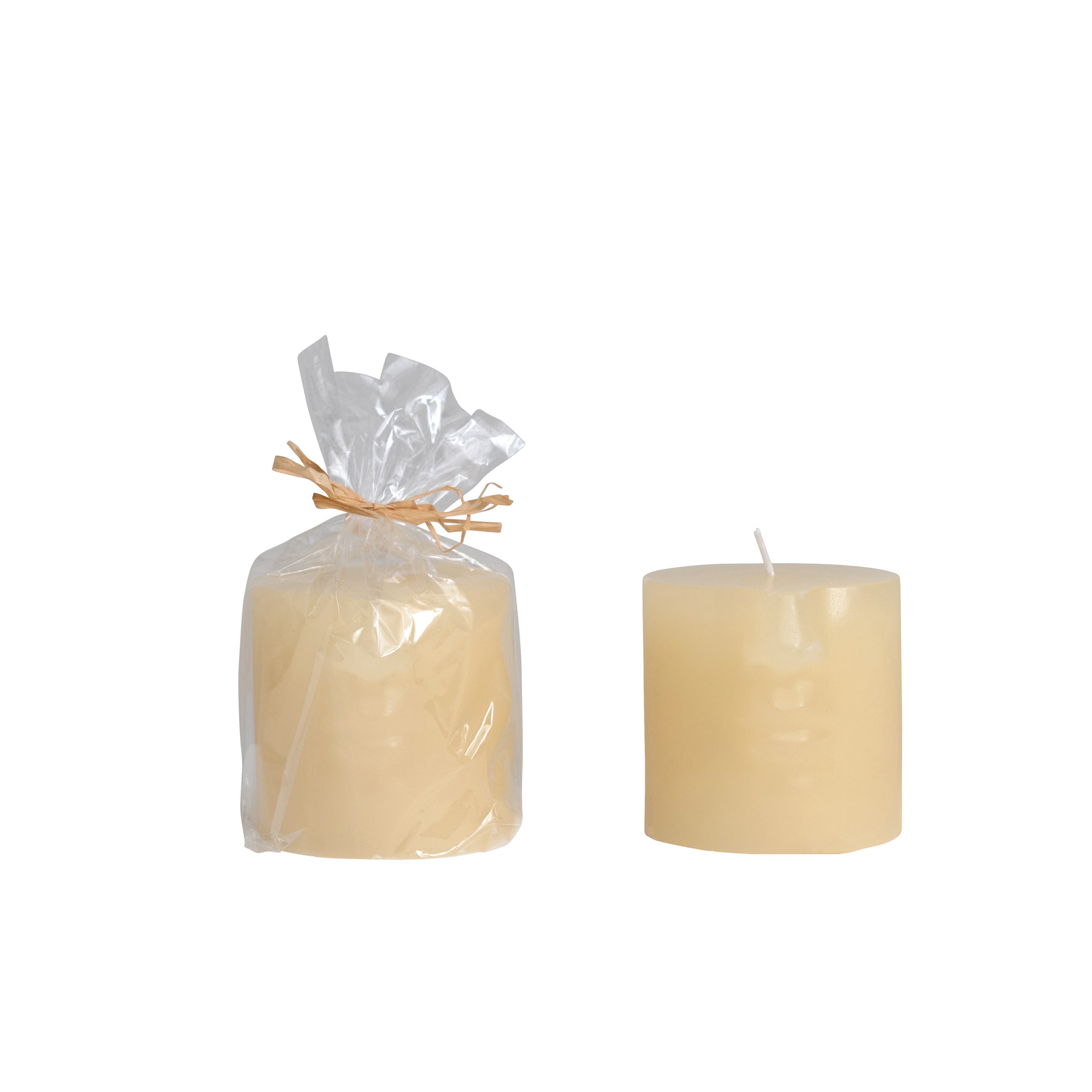 Storied Home Unscented Face Pillar Candle, Cream In Neutral
