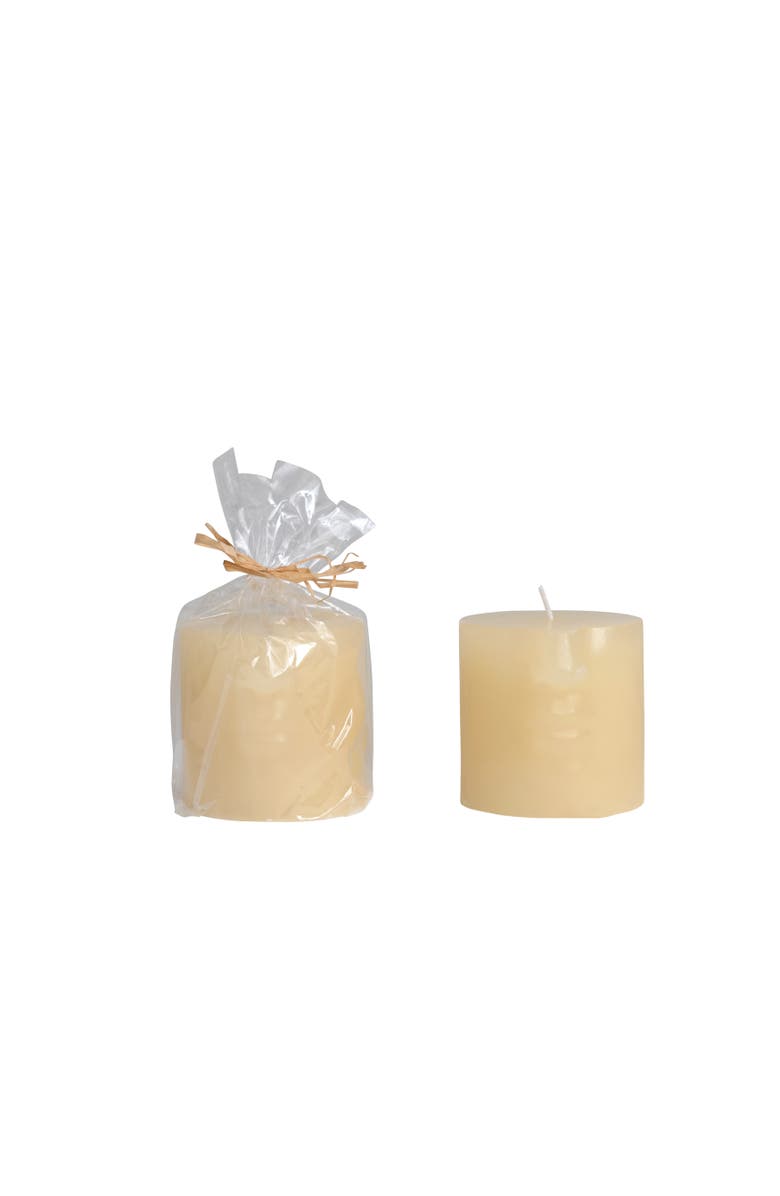 Storied Home Unscented Face Pillar Candle, Cream, Main, color, Cream