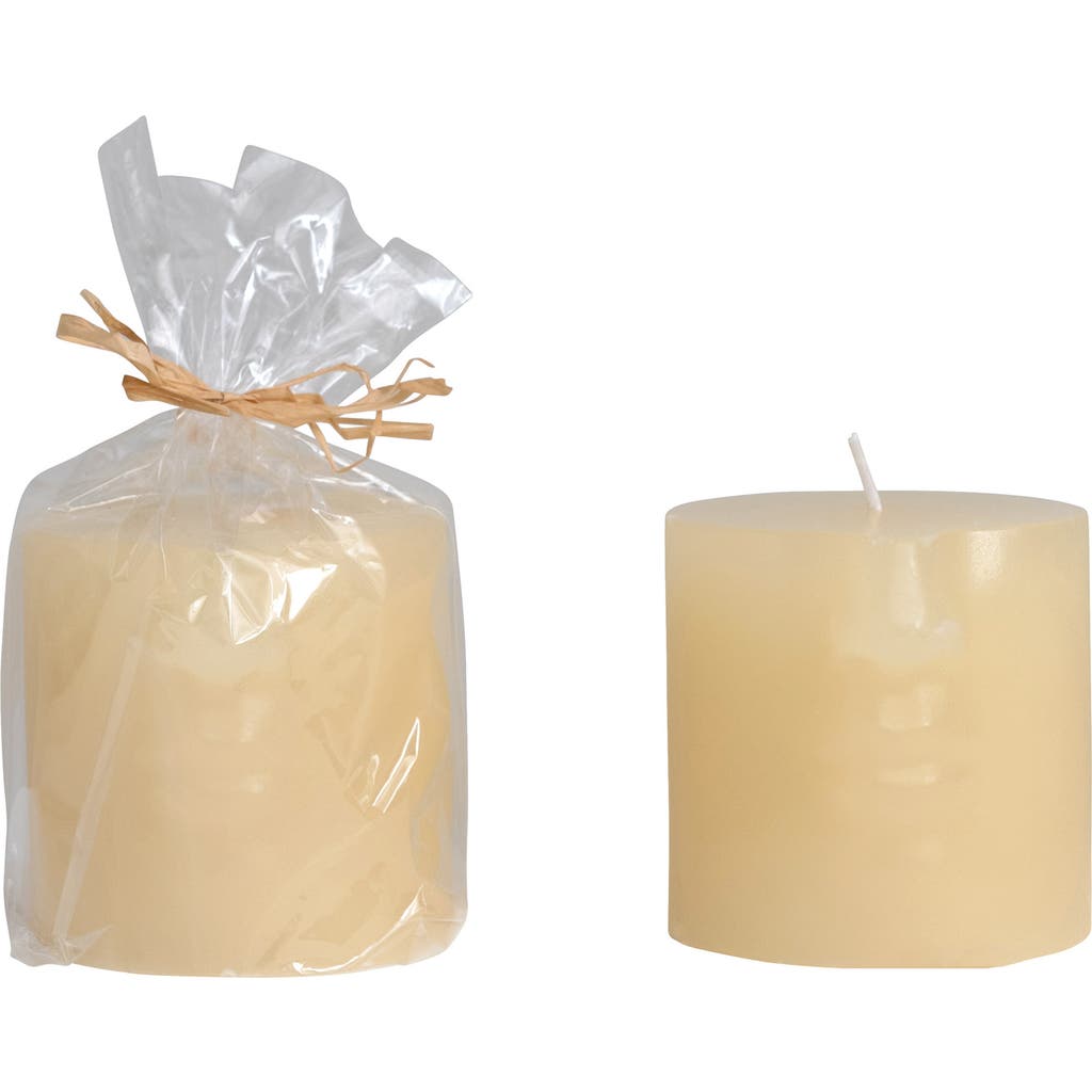 Storied Home Unscented Face Pillar Candle, Cream In Neutral