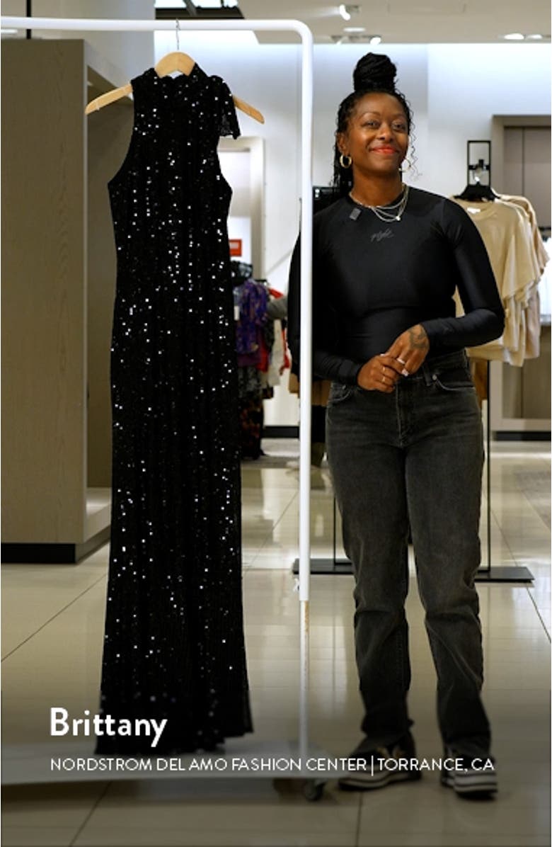 Mock Neck Sequin Sheath Gown, sales video thumbnail