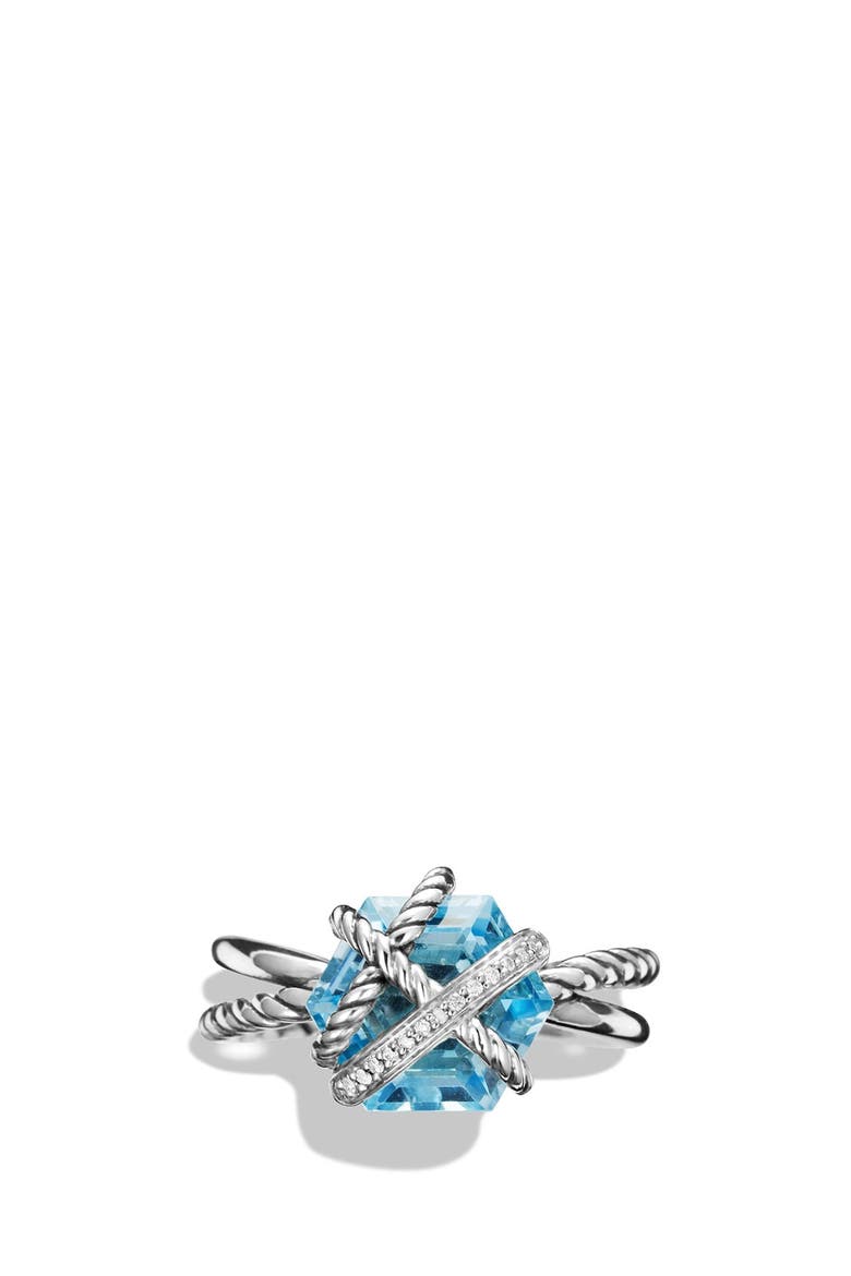 Cable Wrap Ring with Semiprecious Stone and Diamonds, Alternate, color, BLUE TOPAZ