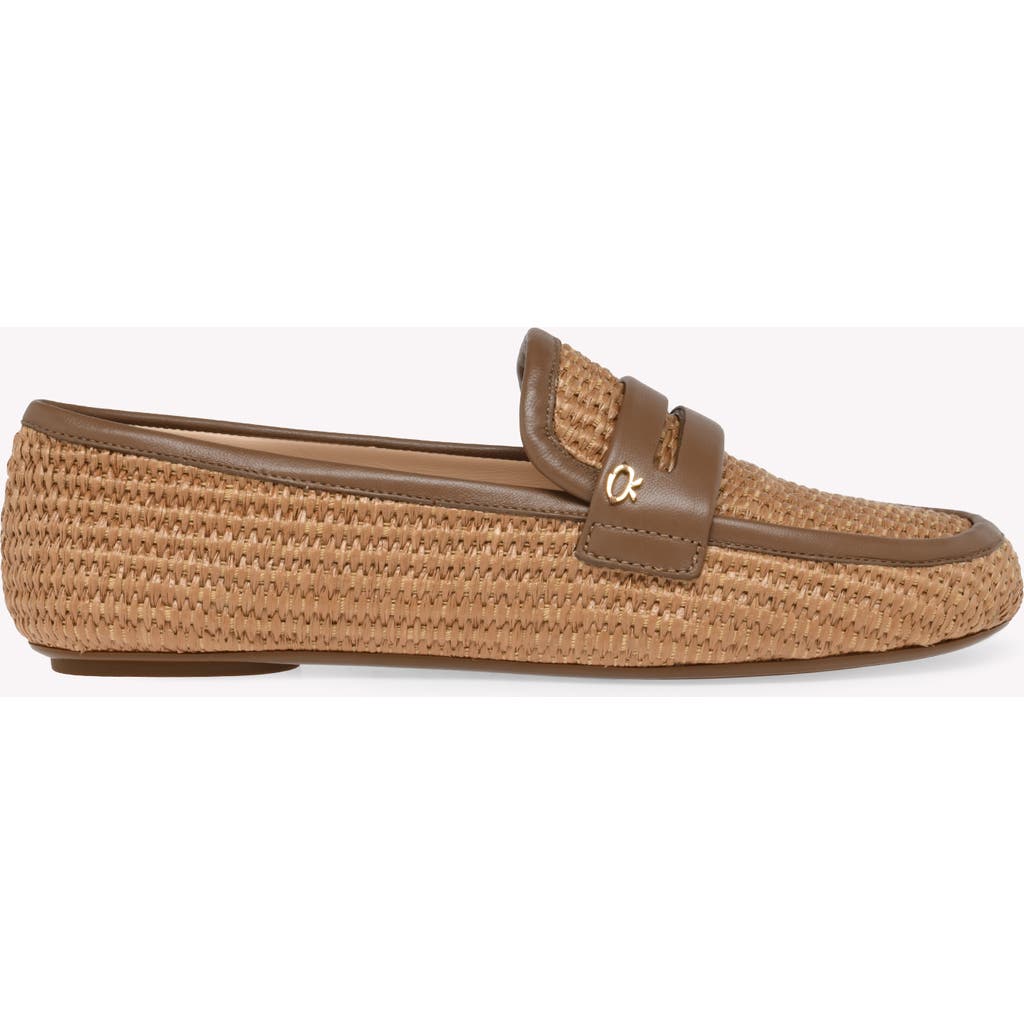 Gianvito Rossi Leather-trimmed Raffia Loafers In Brown Textile