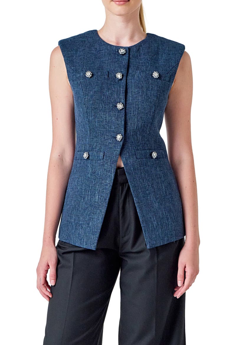 Textured Longline Vest, Main, color, NAVY
