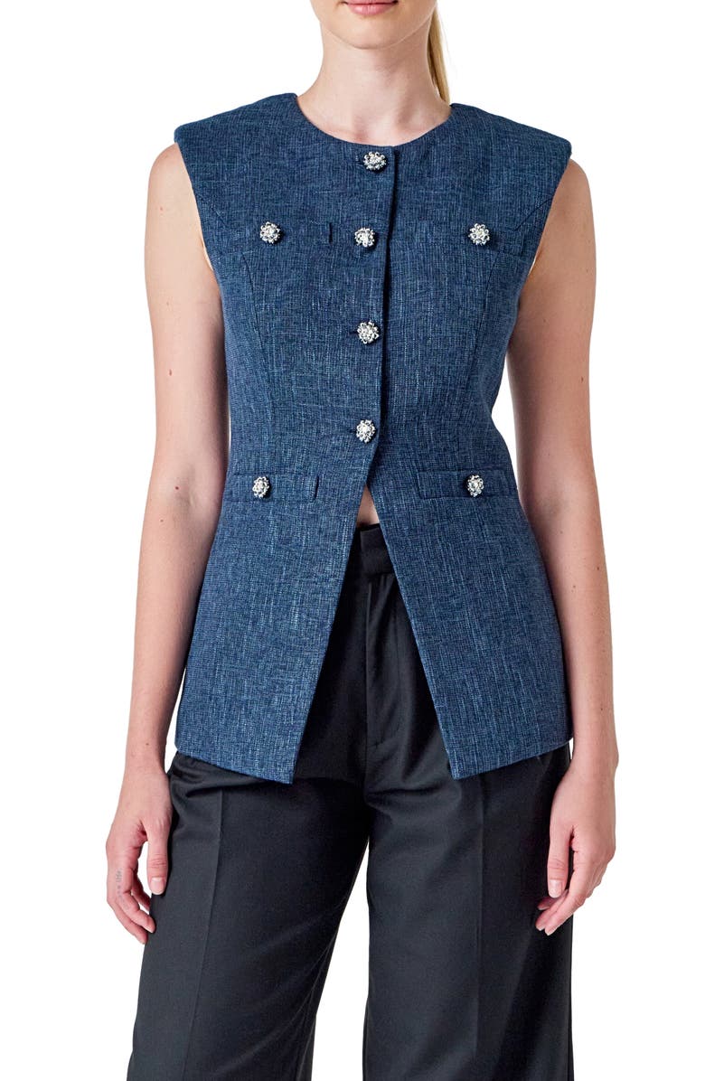 Endless Rose Textured Longline Vest, Main, color, Navy