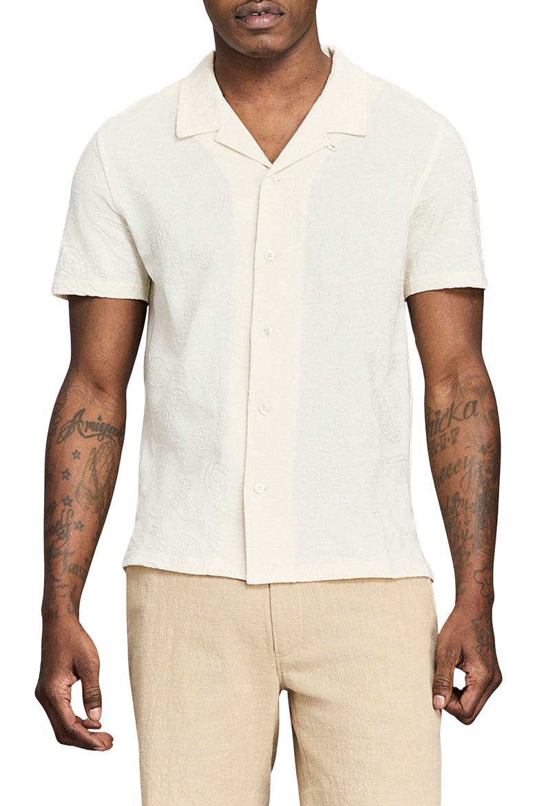 Numajiri Paisley Jacquard Cotton Camp Shirt, Main, color, TINTED WHITE