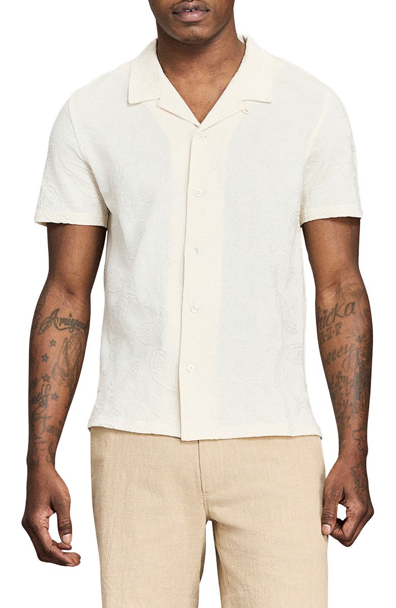Billy Reid Numajiri Paisley Jacquard Cotton Camp Shirt, Main, color, Tinted White