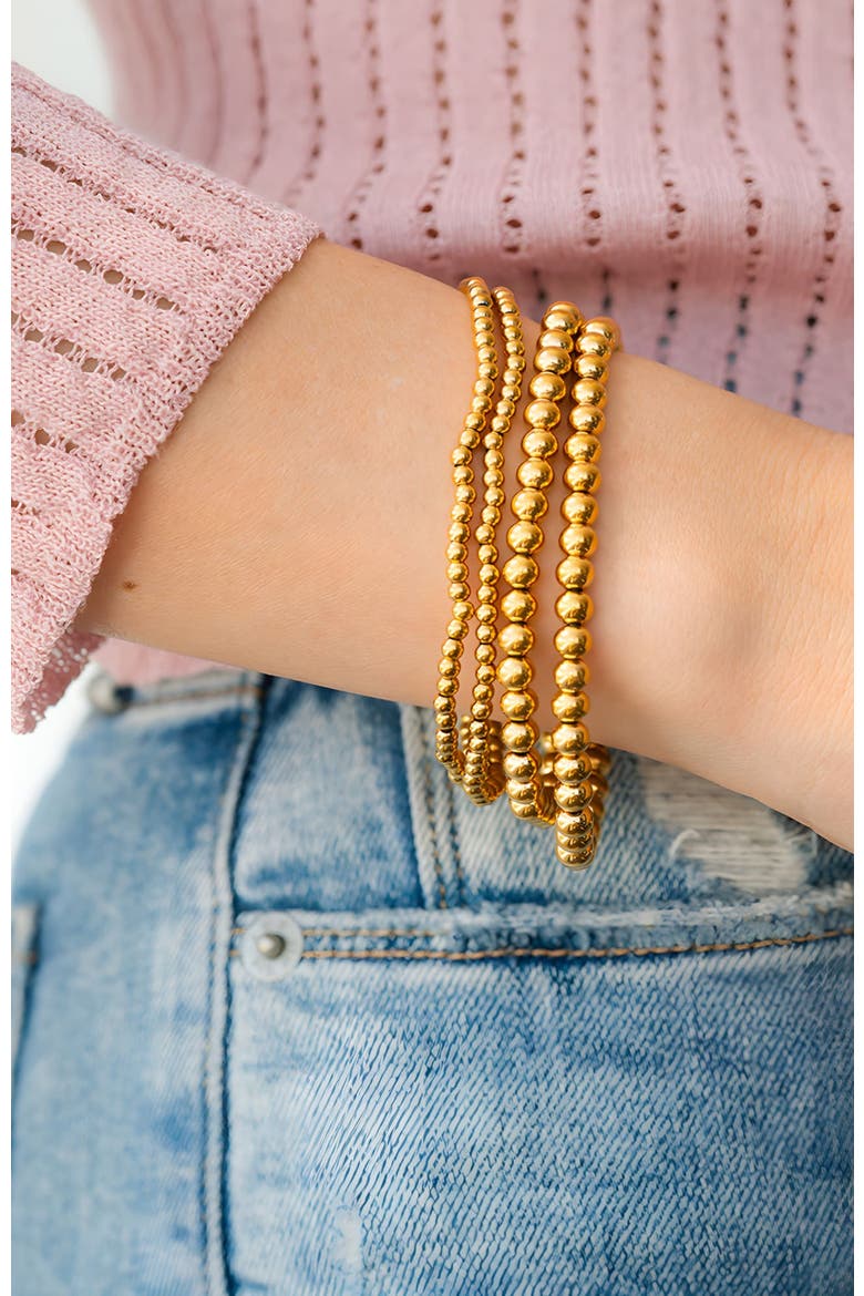 3mm & 5mm Beaded Bracelet Stacking Set, Alternate, color, Gold