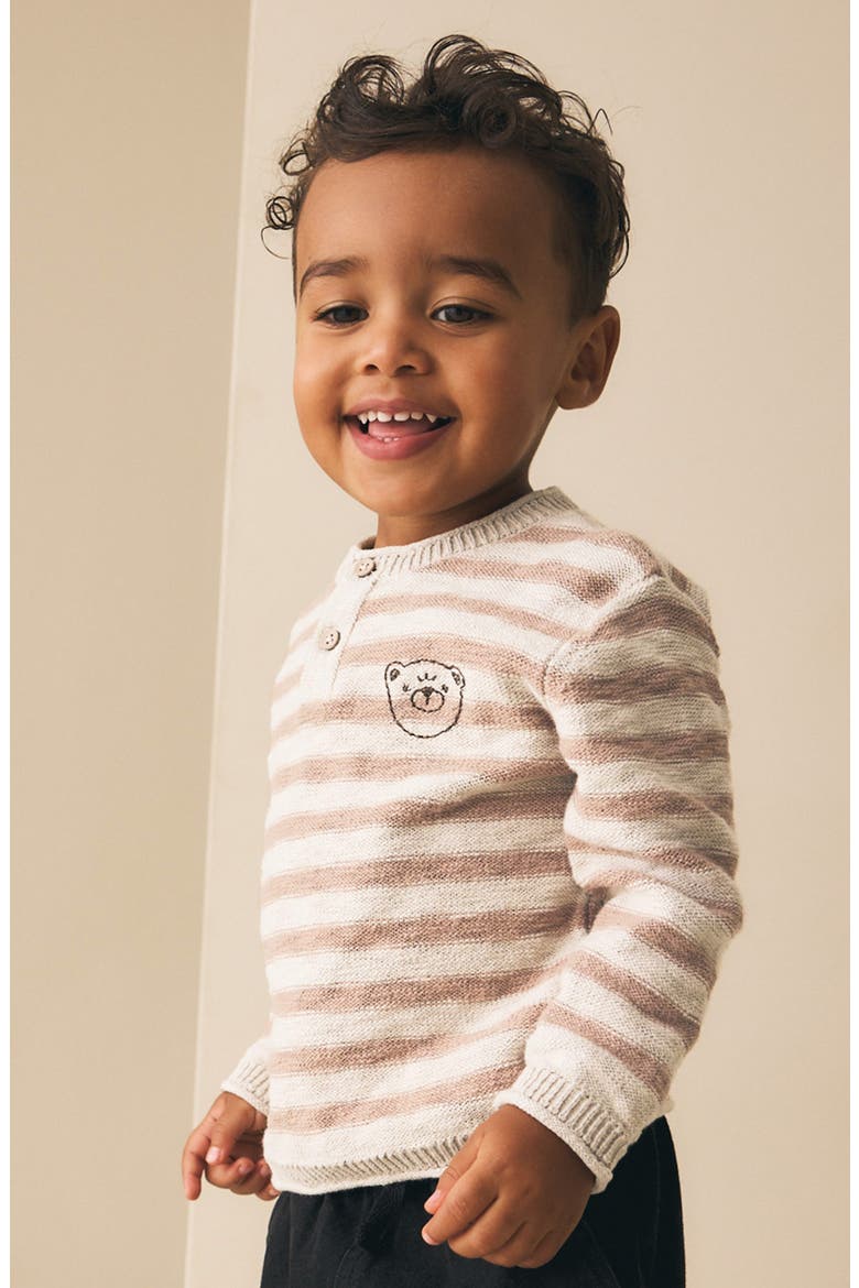 Kids' Stripe Stitch Bear Sweater, Alternate, color, NEUTRAL
