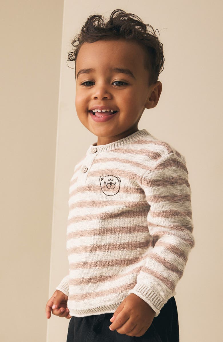 NEXT Kids' Stripe Stitch Bear Sweater, Alternate, color, Neutral