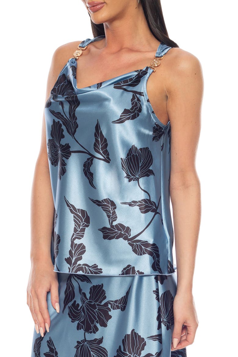Floral Chain Strap Satin Top, Alternate, color, DENIM BLACK