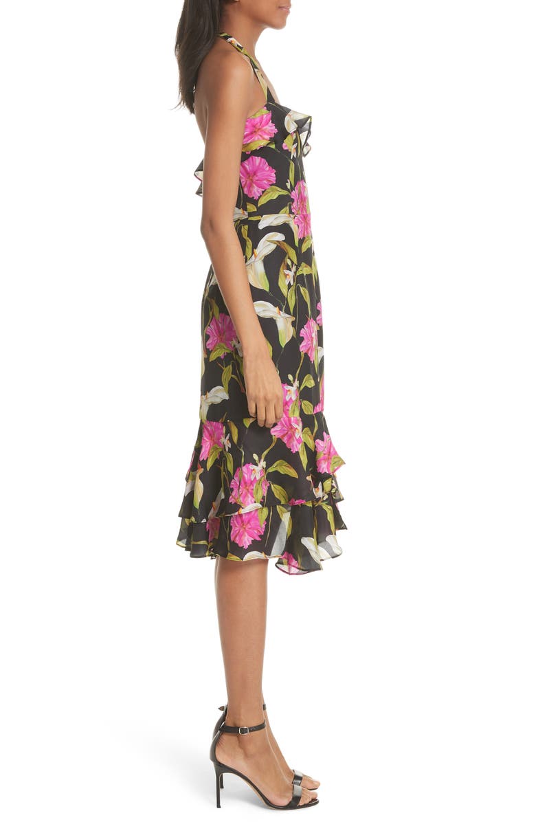 Milly Large Calla Lily Silk Halter Dress, Alternate, color, 