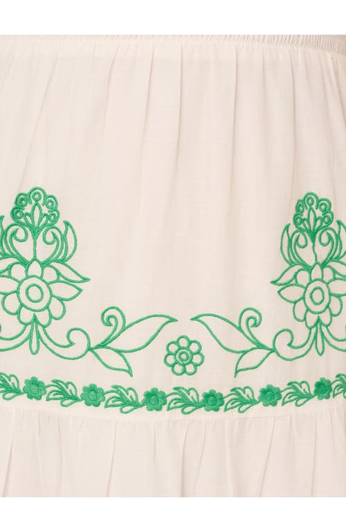 Adrianna Papell Embroidered Smocked Waist Cotton Maxi Dress In Ivory/green Multi