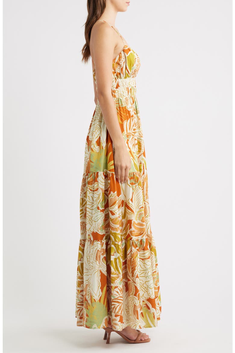 Floral Print Sleeveless Maxi Dress, Alternate, color, BRICK