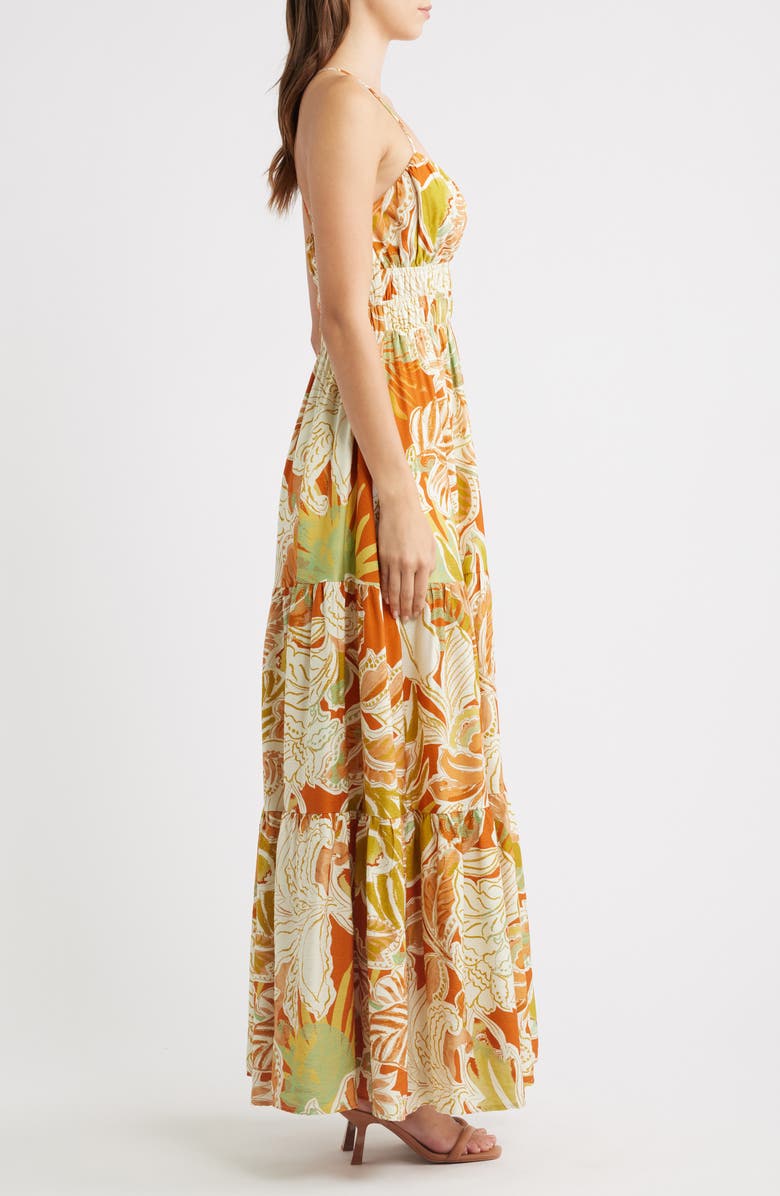 FLYING TOMATO Floral Print Sleeveless Maxi Dress, Alternate, color, Brick