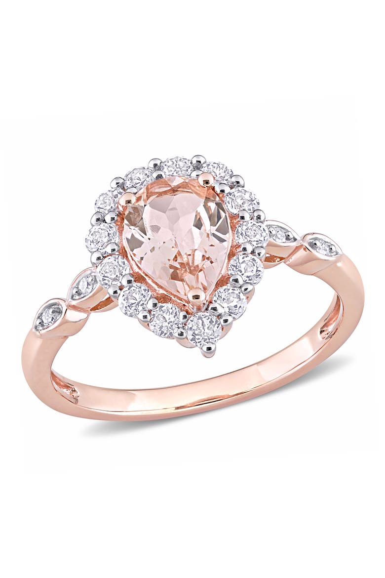 Morganite White Topaz Halo Ring 10k, Main, color, Morganite