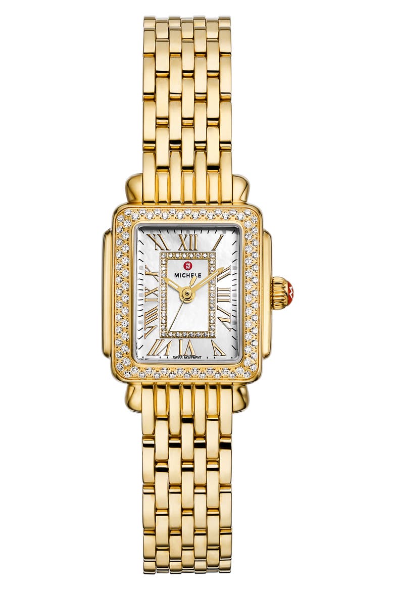 Mini Deco Madison Two-Tone 18K Gold Plate Diamond Bracelet Watch, 23mm x 24mm, Main, color, GOLD