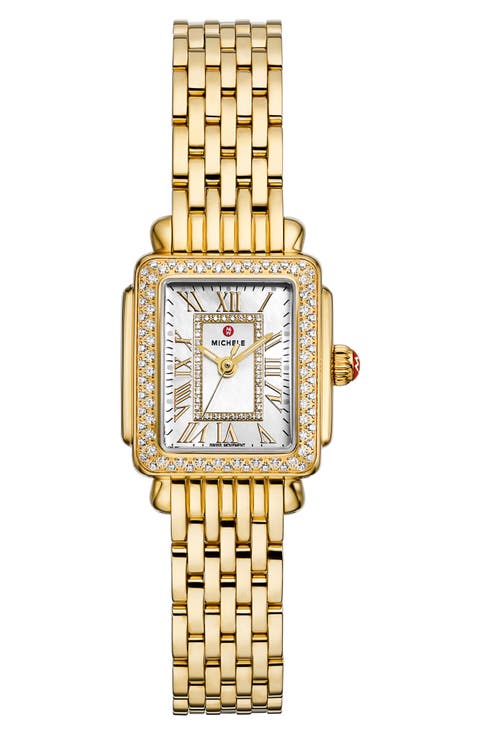 Mini Deco Madison Two-Tone 18K Gold Plate Diamond Bracelet Watch, 23mm x 24mm