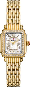 MICHELE Mini Deco Madison Two-Tone 18K Gold Plate Diamond Bracelet Watch, 23mm x 24mm