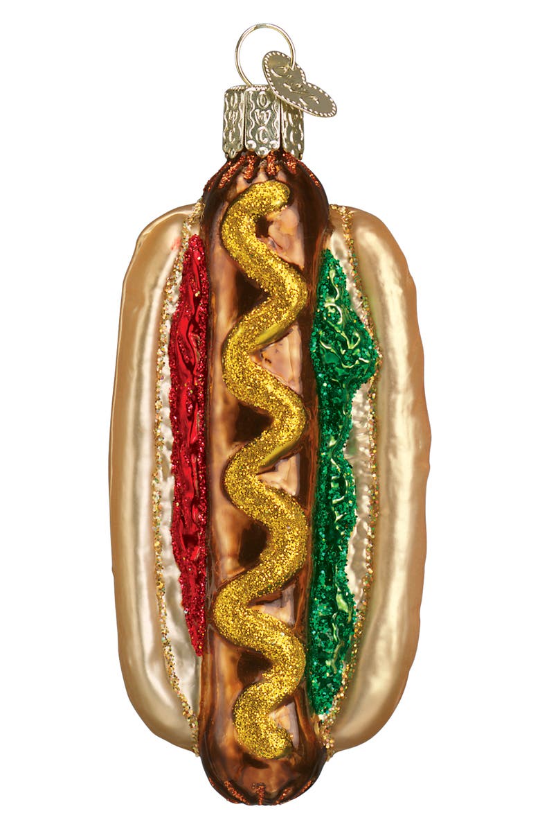 Old World Christmas Hot Dog Glass Ornament, Main, color, Tan/ Brown/ Red/ Green/ Gold