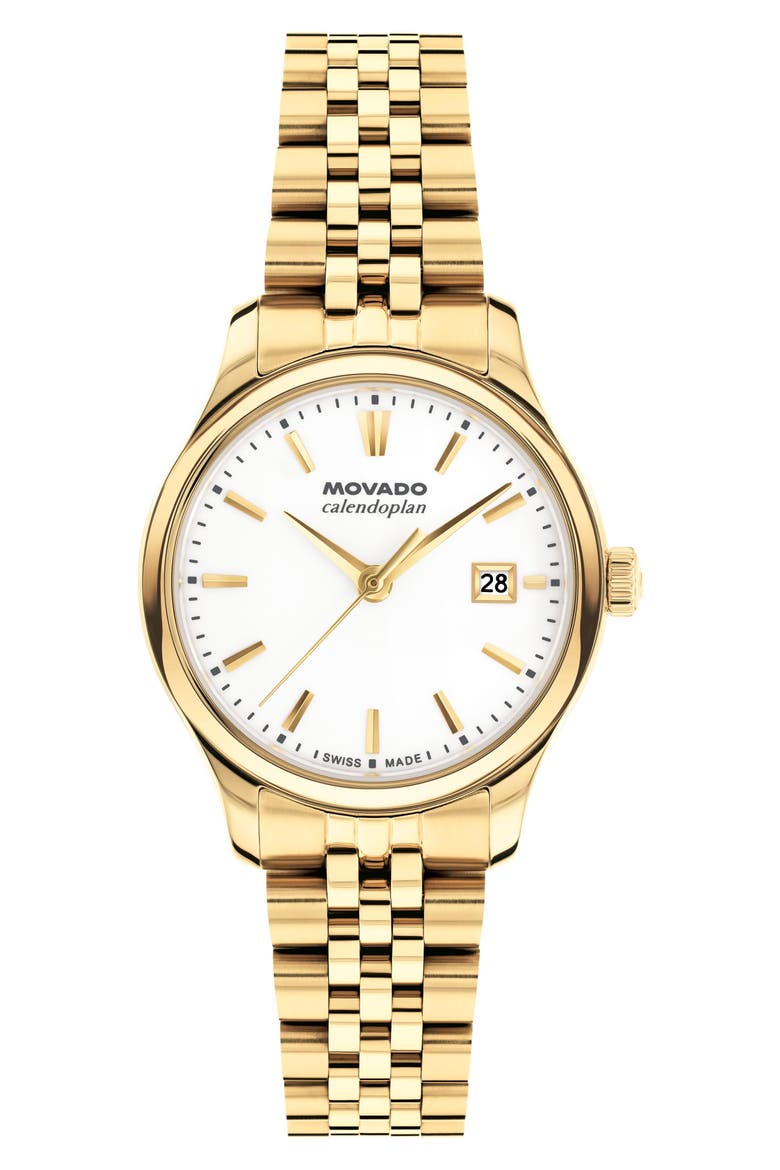 Heritage Series Calendoplan Bracelet Watch, Main, color, WHITE