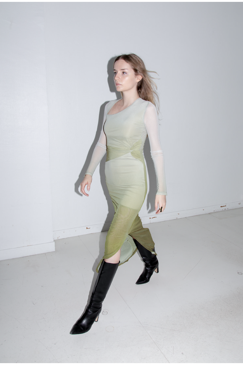 Arla Gradient Mesh Dress, Alternate, color, Olive Green Gradient