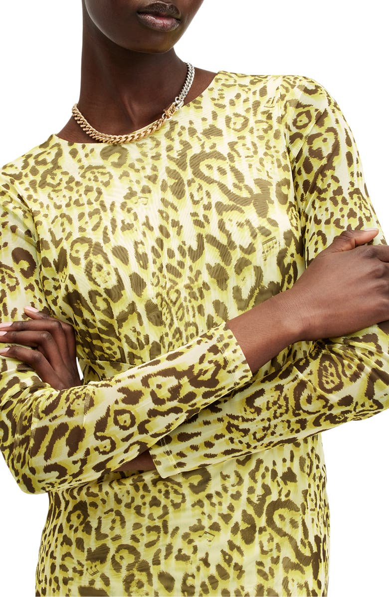 AllSaints Edana Leopard Print Long Sleeve Mesh Dress, Alternate, color, 