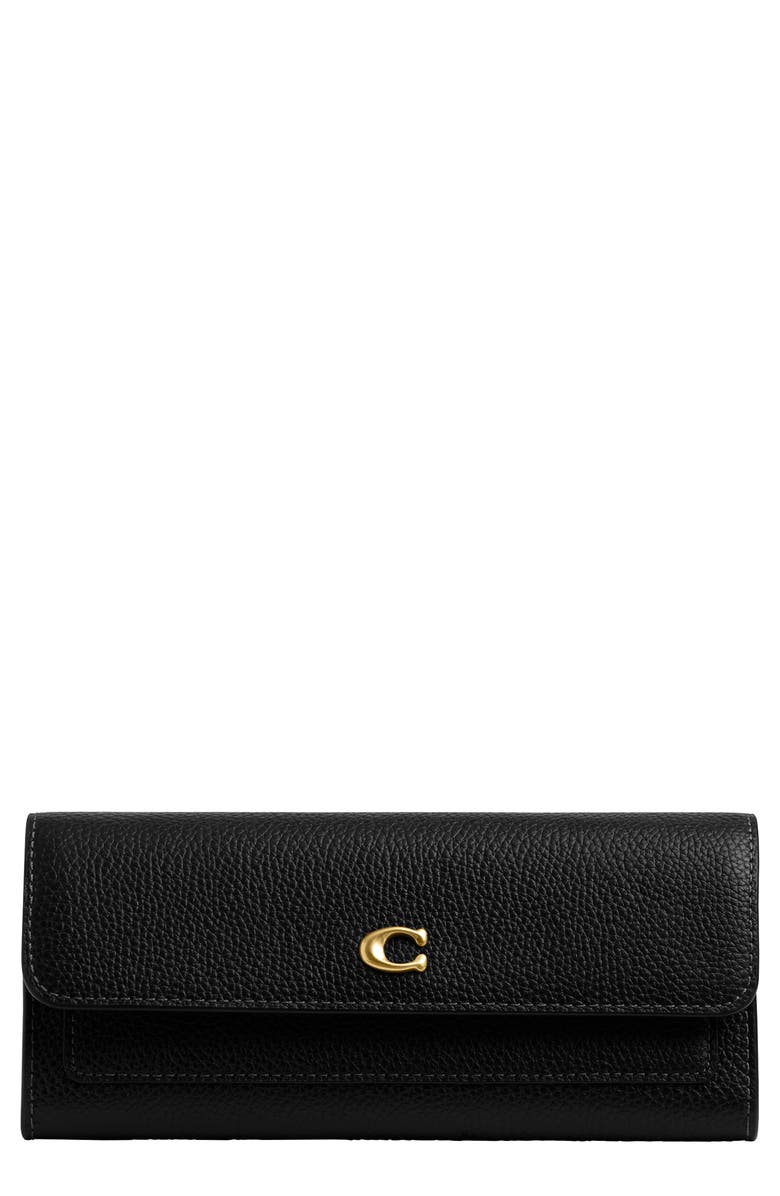 COACH Slim Essential Polished Pebble Leather Wallet, Main, color, B4/Black