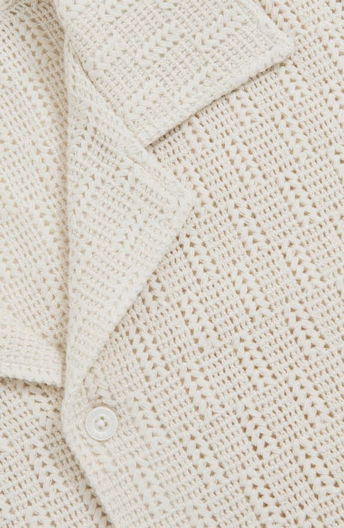 Reiss Leon Crochet Regular Fit Button Down Short Sleeve Cuba Shirt In White