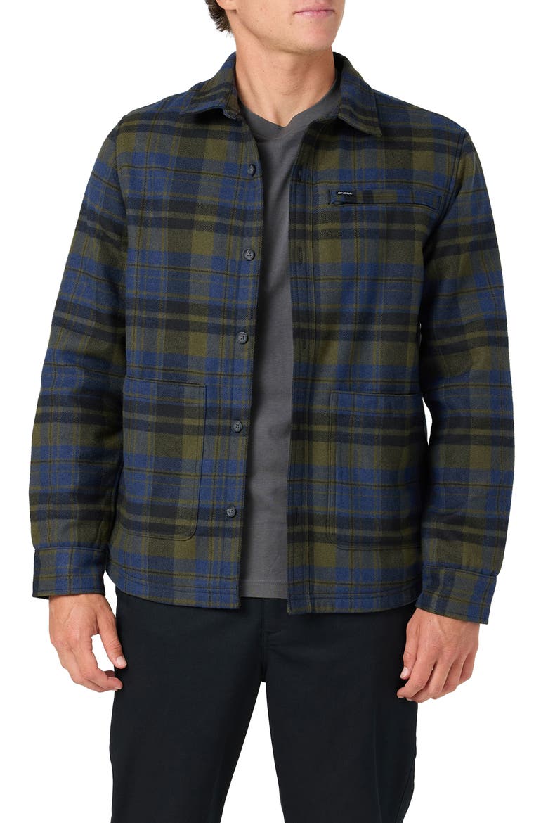 Plaid High Pile Fleece Lining Jacket, Main, color, ARMY