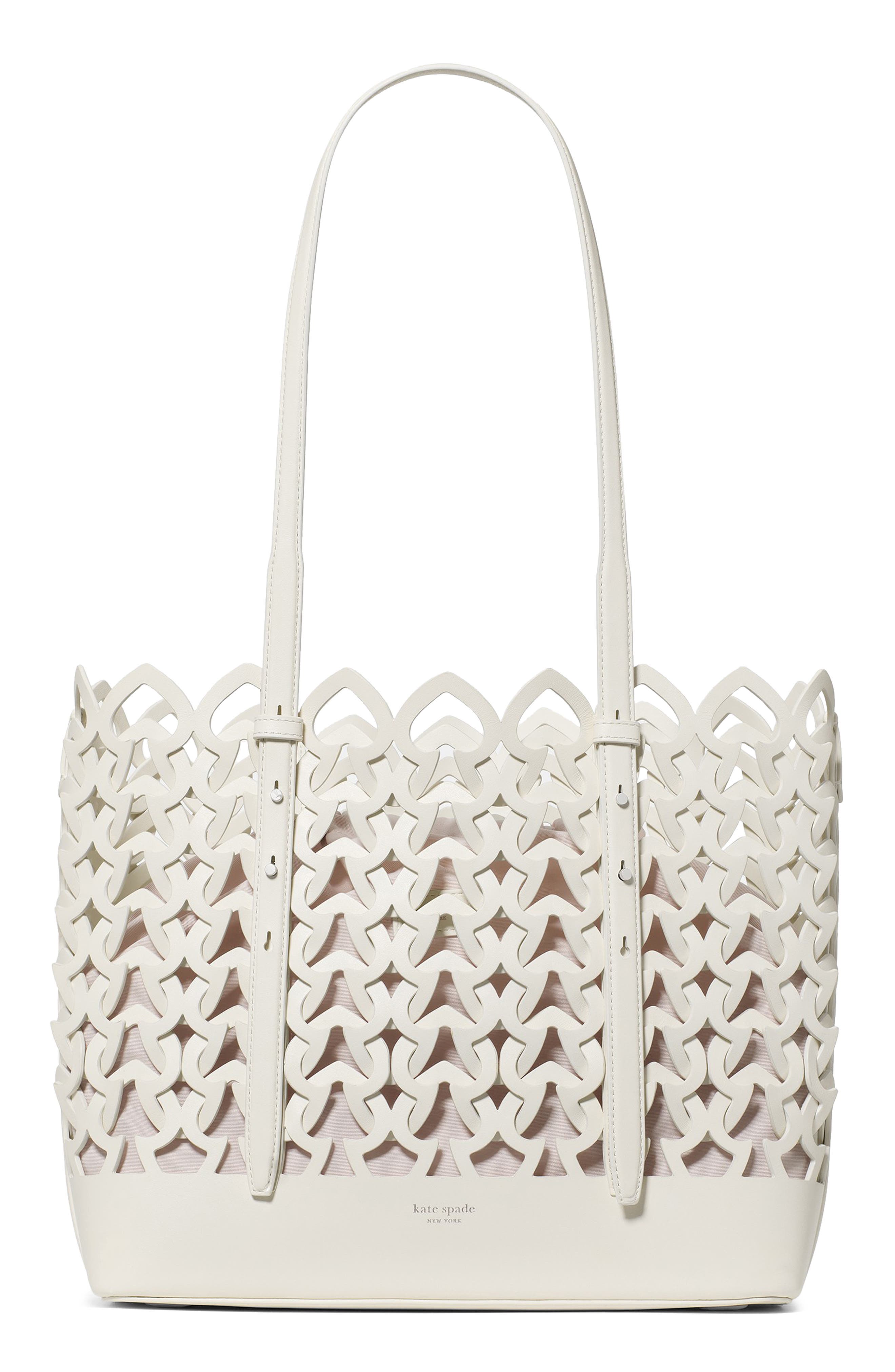 Kate Spade New York do it all woven large leather tote, Main, color, Cream.