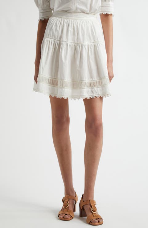ワンピース ULLA JOHNSON Women Mid Skirts PF240111PRI WHITE Ulla Johnson Cressida Lace-trimmed Silk Midi Skirt in White