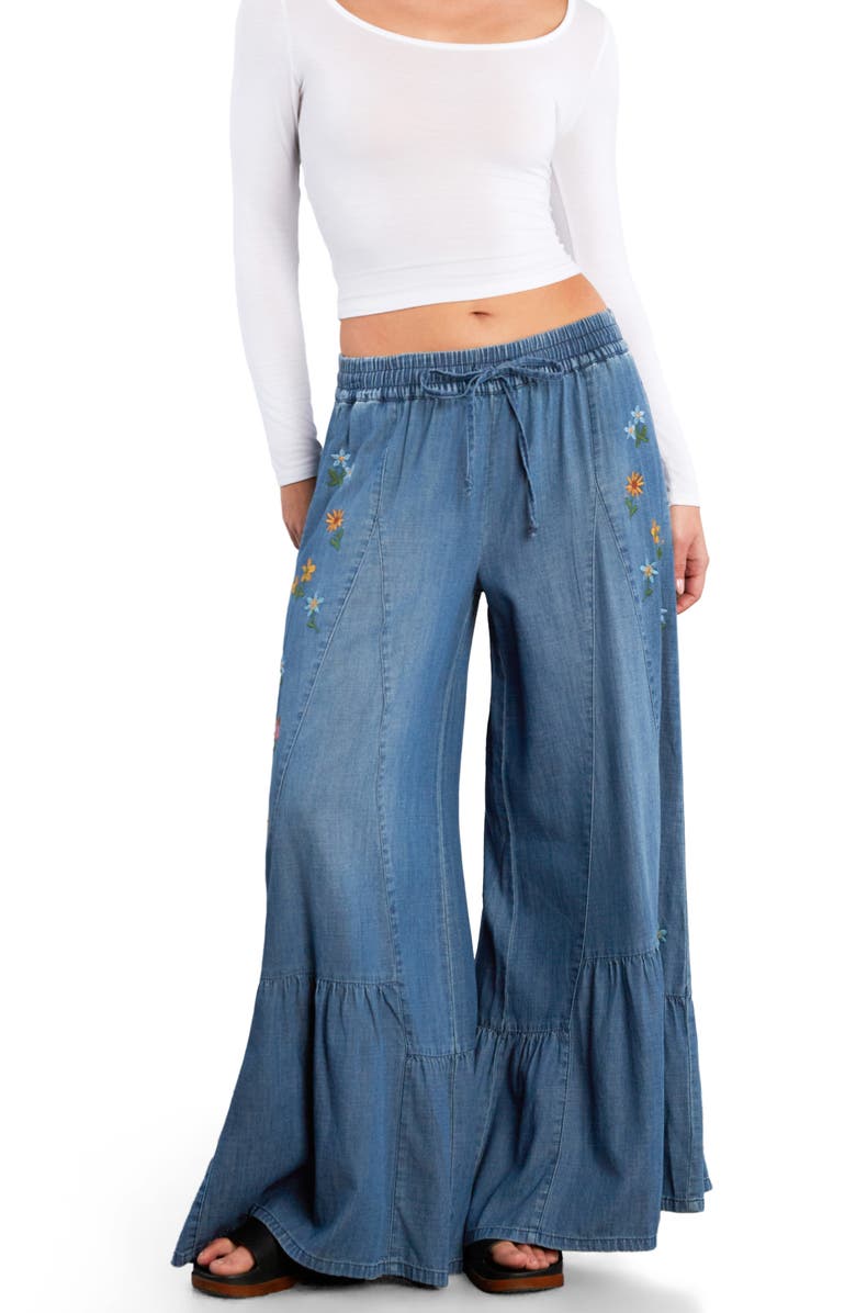Billy T Embroidered Butterfly Drawstring Wide Leg Jeans, Alternate, color, Vintage Denim