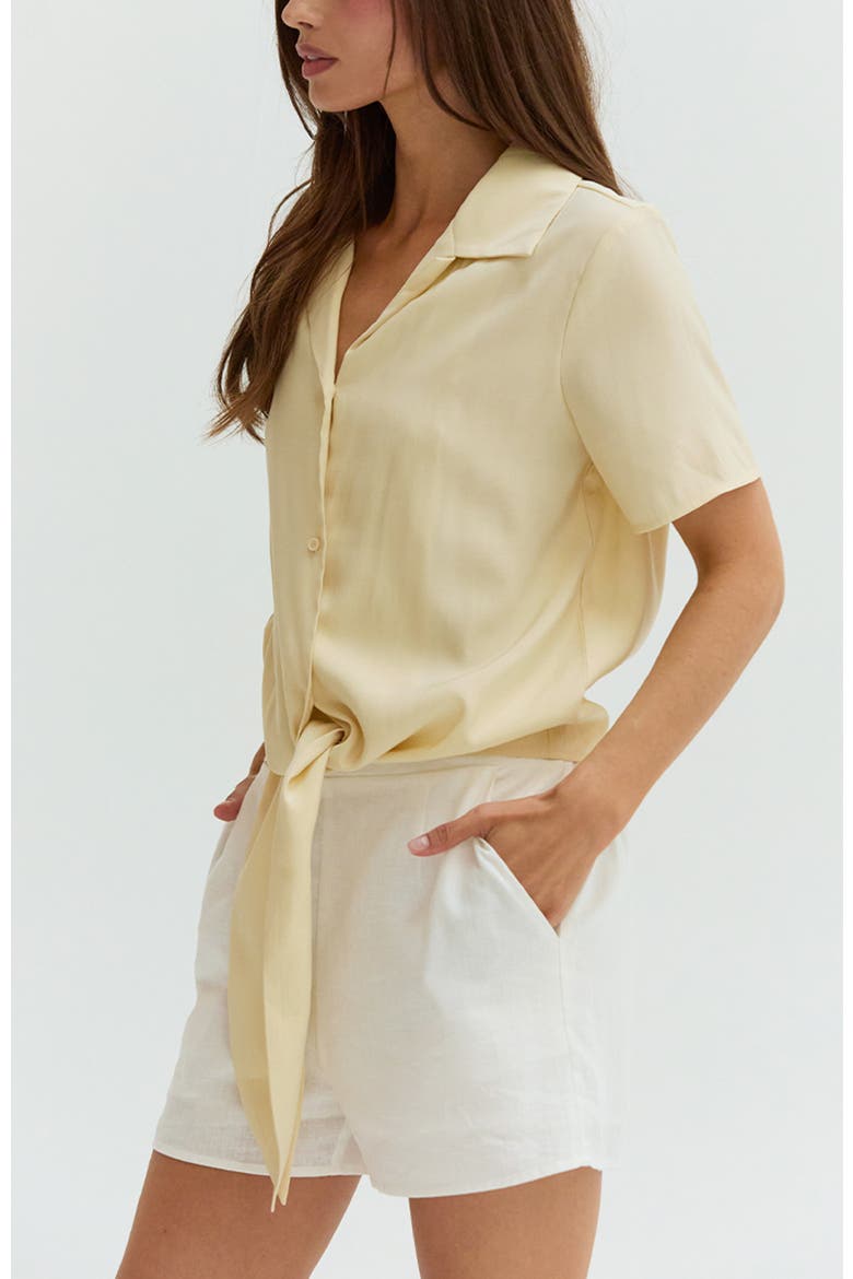 Front Tie Short Sleeve Blouse, Alternate, color, Light Yellow