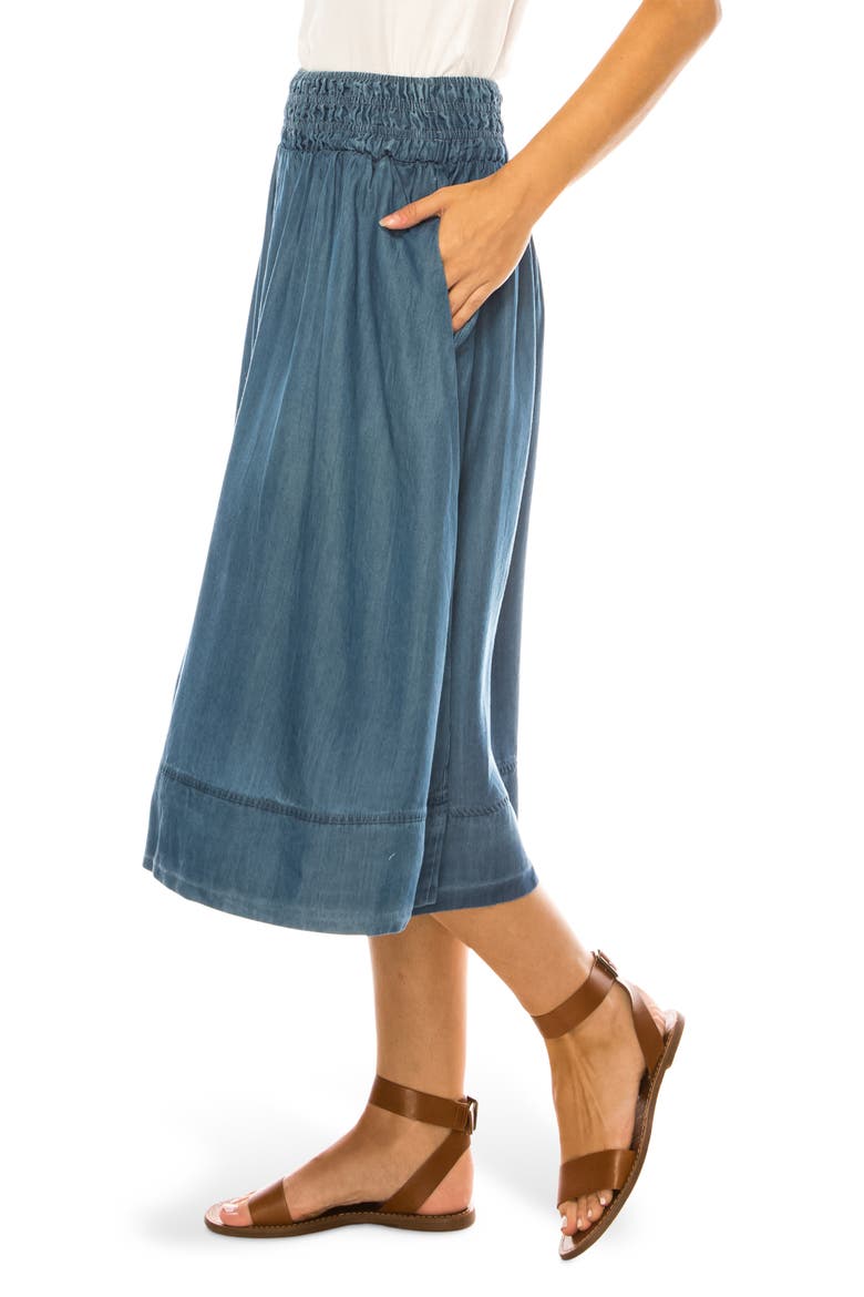 Smock Waist Midi Skirt, Alternate, color, MEDIUM INDIGO