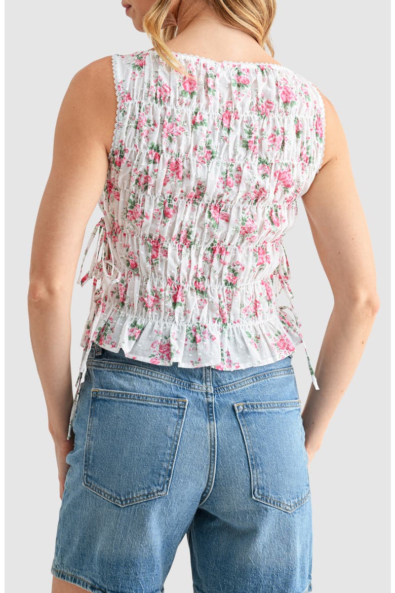 Floral Smocked Side Tie Cotton Tank, Alternate, color, PINK FLORAL