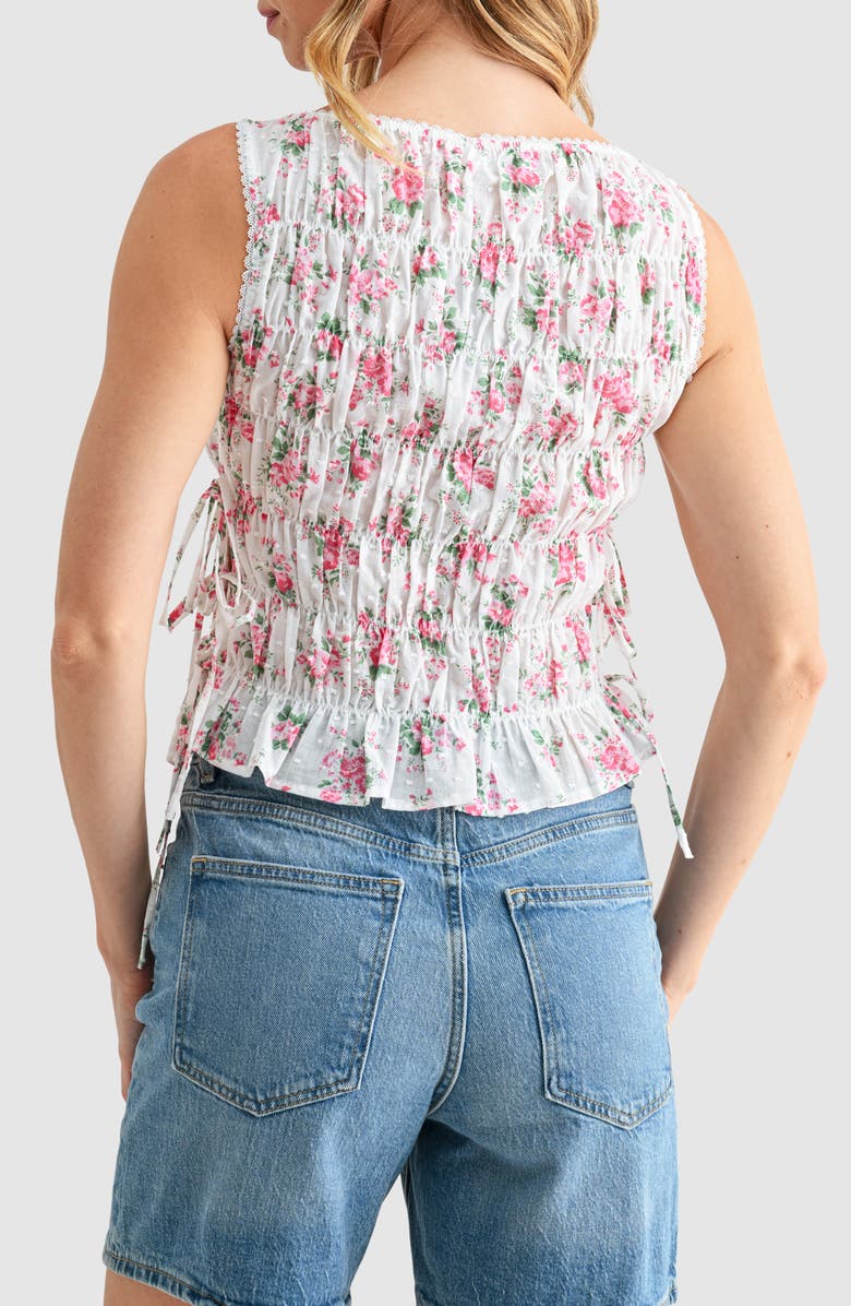 All in Favor Floral Smocked Side Tie Cotton Tank, Alternate, color, Pink Floral