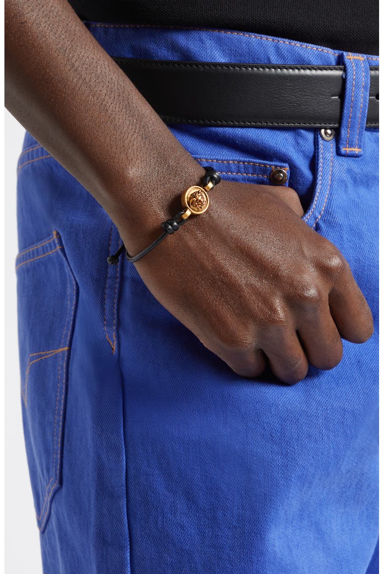 Men's Leather Slide Bracelet, Alternate, color, BLACK-GOLD