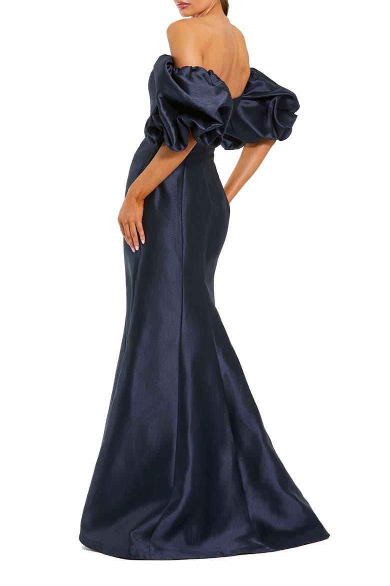 Petite Sweetheart Off The Shoulder Puff Sleeve Gown, Alternate, color, Midnight