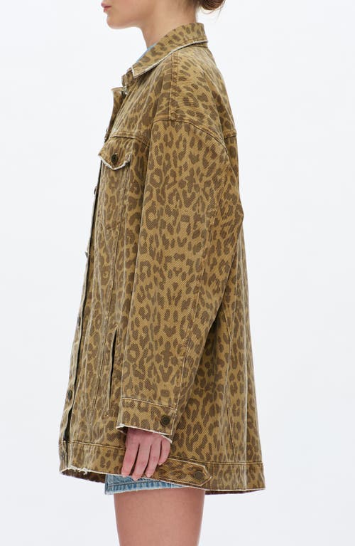 Bayeas Relaxed Fit Leopard Print Denim Shirt Jacket In Brown