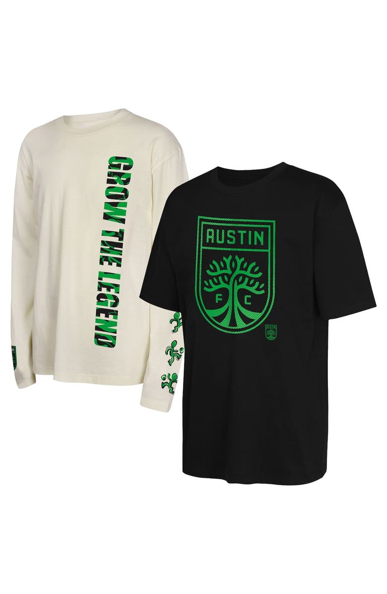 Outerstuff Youth Black/Tan Austin FC 2-Pack Triple Dip Long Sleeve and Short Sleeve T-Shirt Set, Main, color, Black