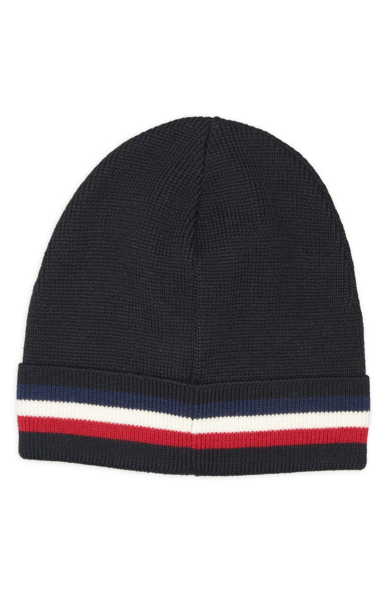 Moncler Tricolor Stripe Virgin Wool Beanie, Alternate, color, Black