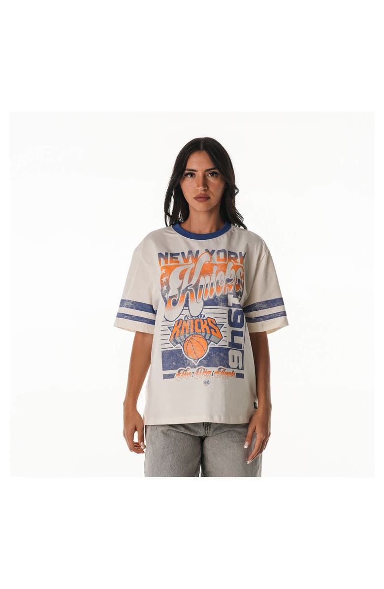 THE WILD COLLECTIVE Women's The Wild Collective Cream New York Knicks Vintage Drop Shoulder Oversized Boyfriend T-Shirt, Main, color, 