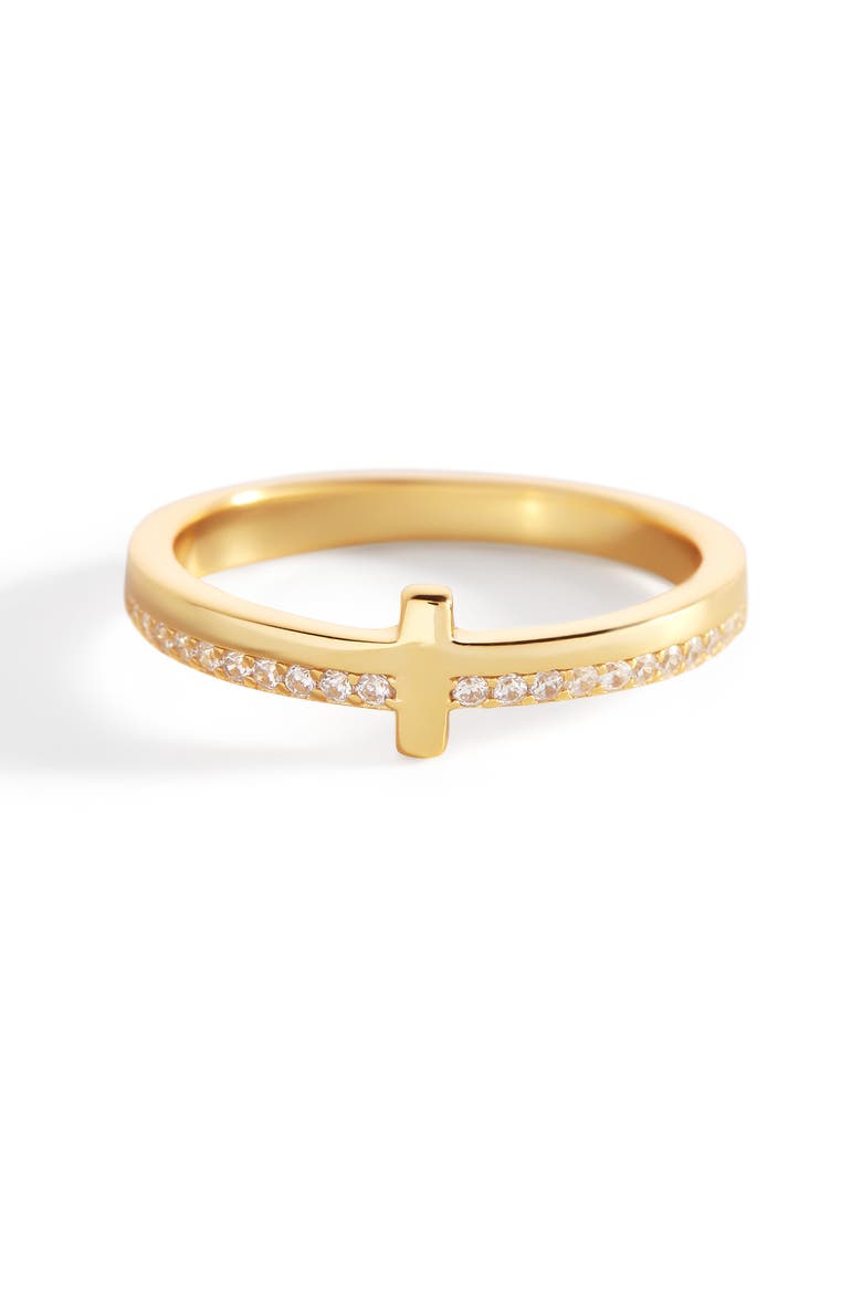 Let God Be In Control Golden Cross Ring, Alternate, color, 18k Gold over Sterling Silver