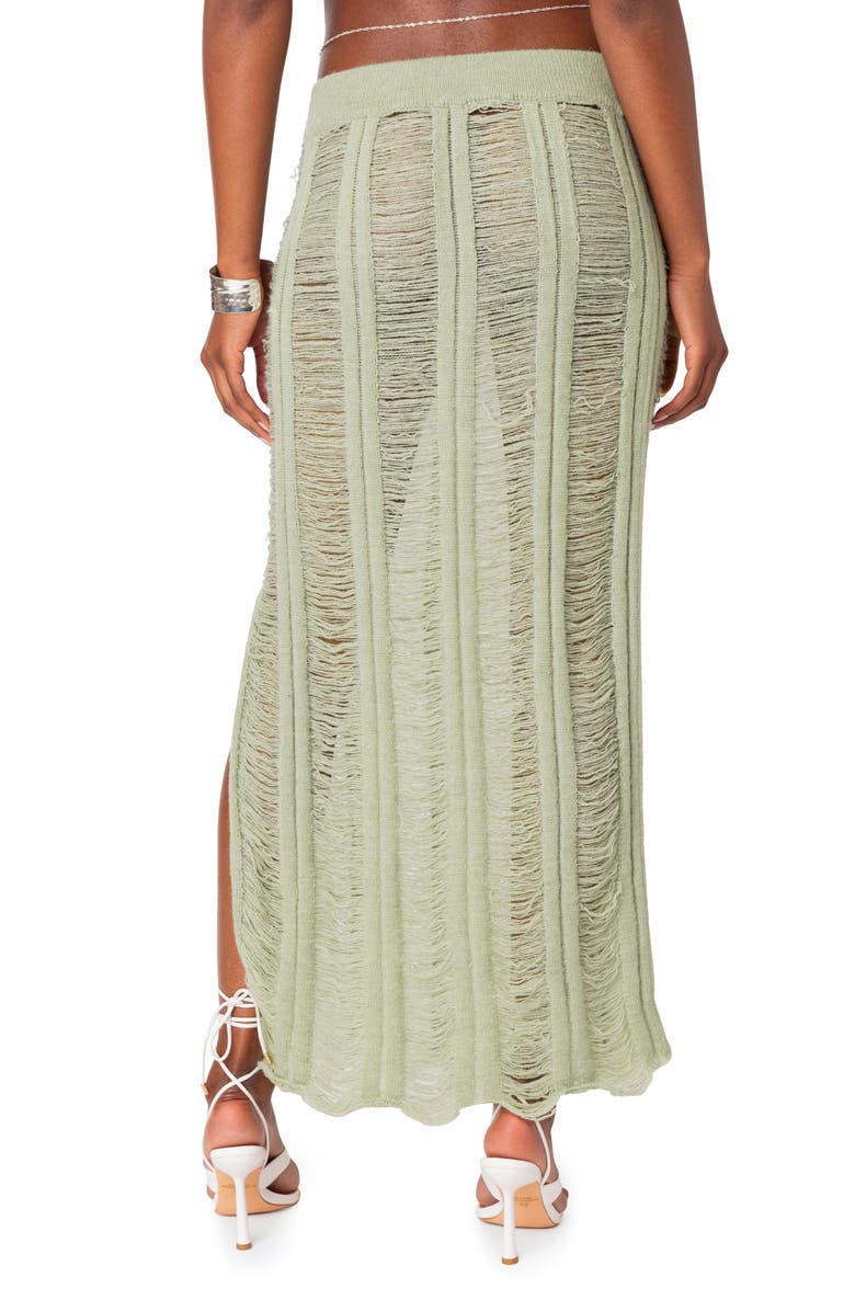 EDIKTED Ophelia Distressed Knit Maxi Skirt, Alternate, color, Olive