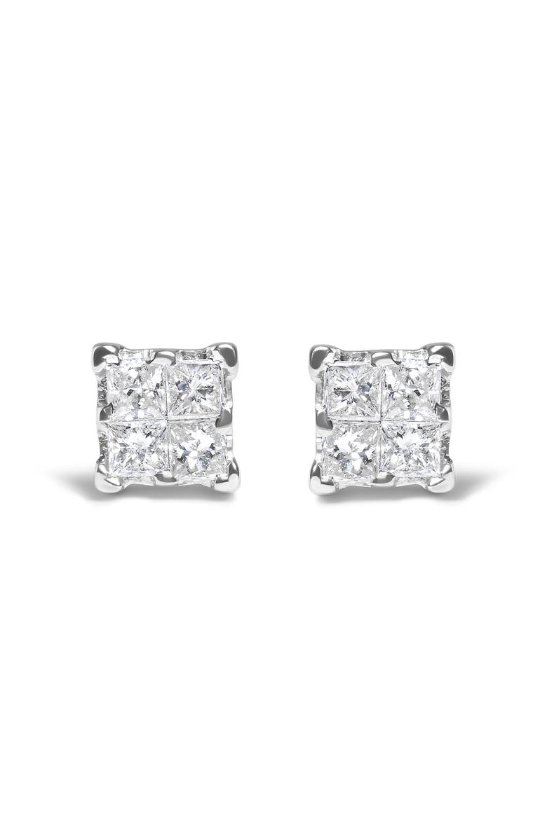 Haus of Brilliance Silver 1/4 Ct Invisible Princess Diamond Composite Quad Stud Earrings, Main, color, White