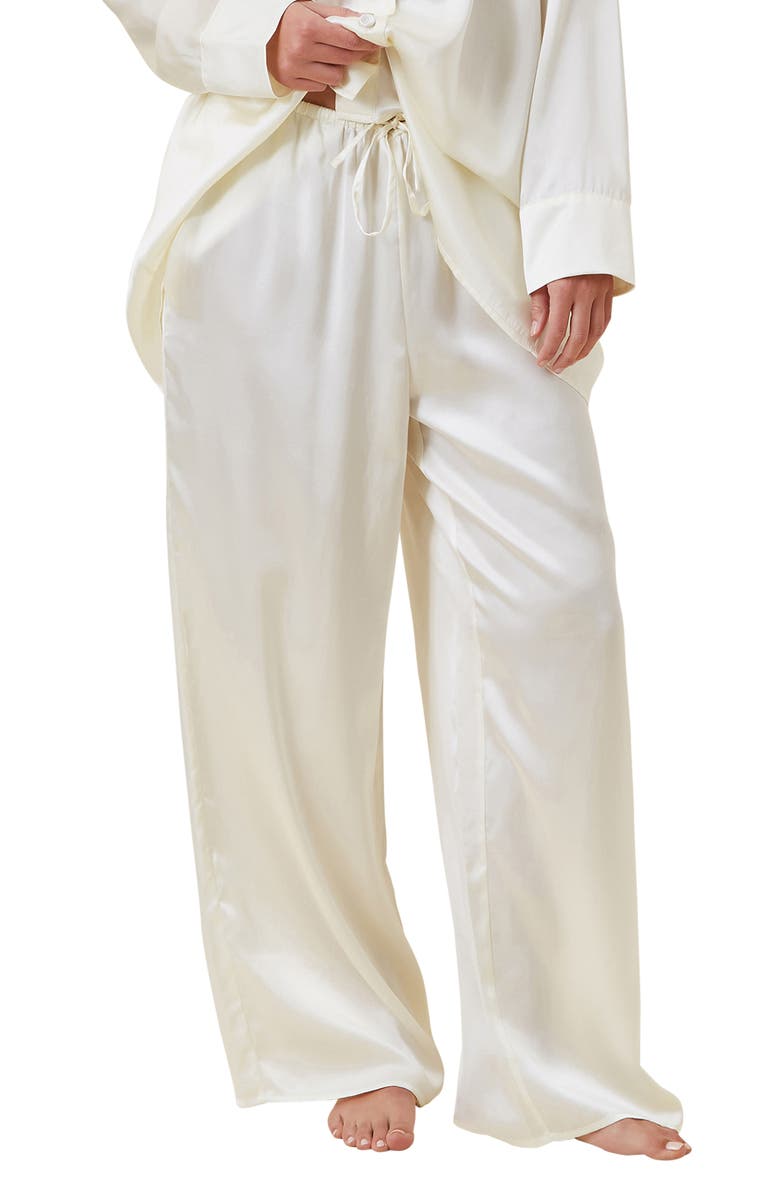 Papinelle Audrey Mulberry Silk Wide Leg Drawstring Pants, Main, color, White