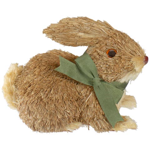 Sisal Easter Bunny Figure with Ribbon Bow Decoration - 8"