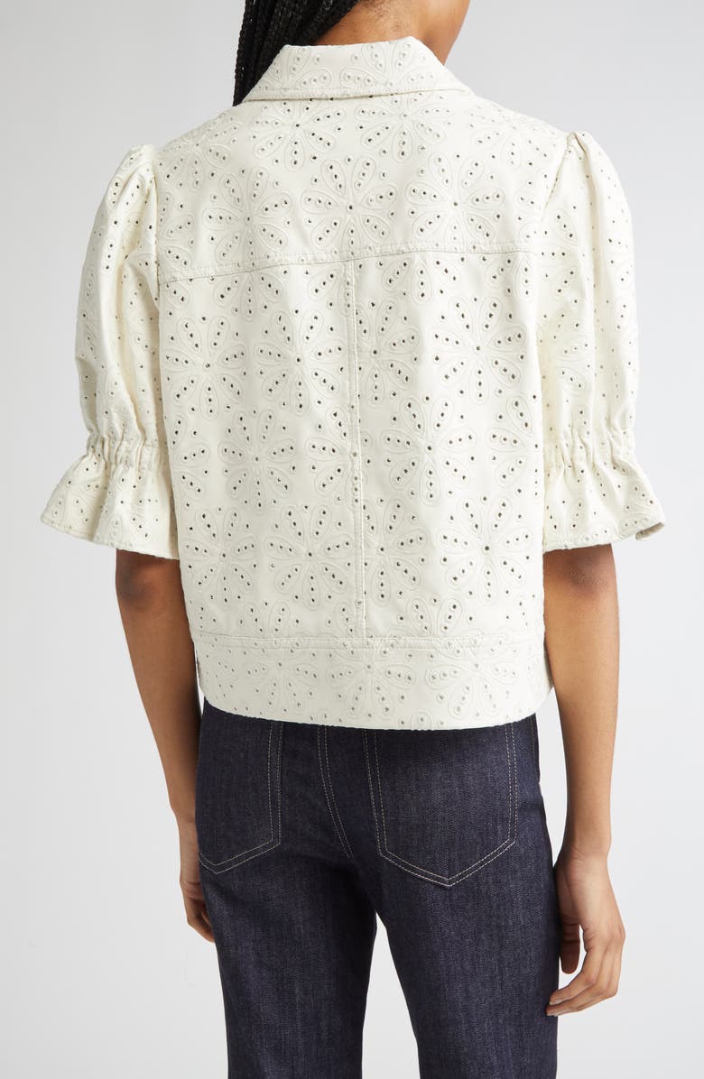 Cinq à Sept Holly Embroidered Faux Leather Jacket, Alternate, color, Ivory