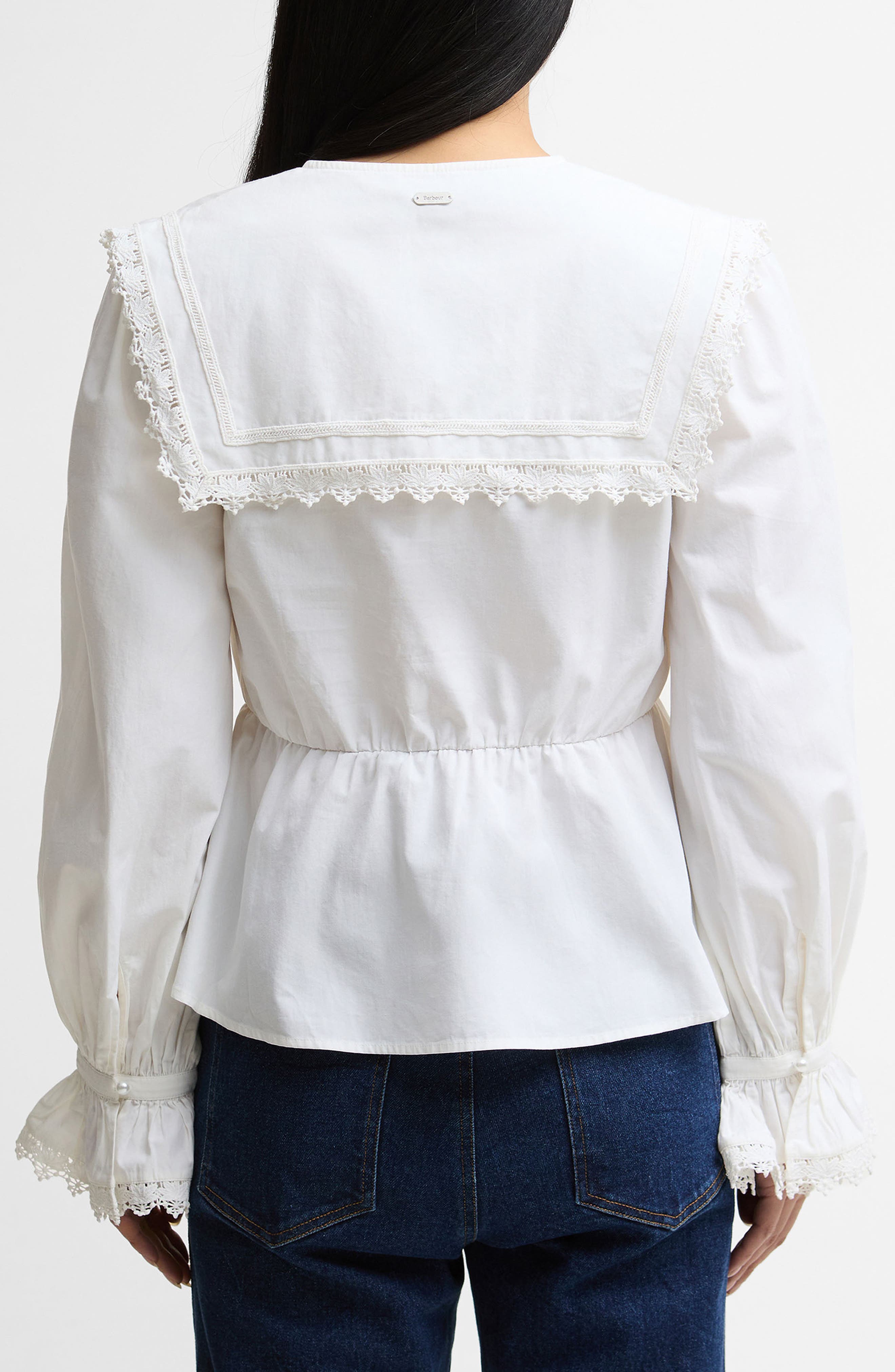 Tisbury Lace Trim Sailor Collar Bell Sleeve Cotton Top - image 2