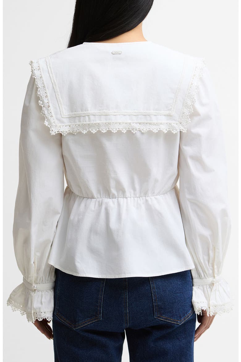 Tisbury Lace Trim Sailor Collar Bell Sleeve Cotton Top, Alternate, color, WHITE